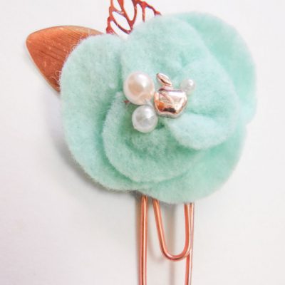 Aqua and Rose Gold Apple Felt Flower Paper Clip