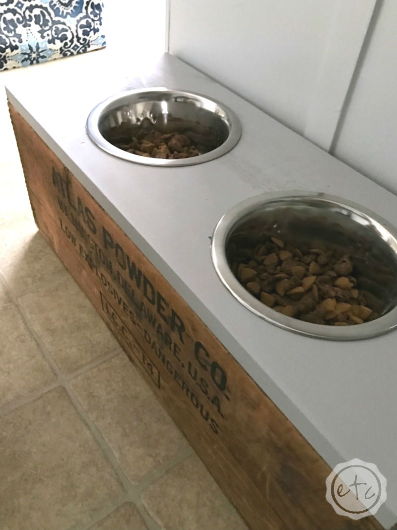 DIY Pet Bowl Stand (with Storage!) using an Antique Box