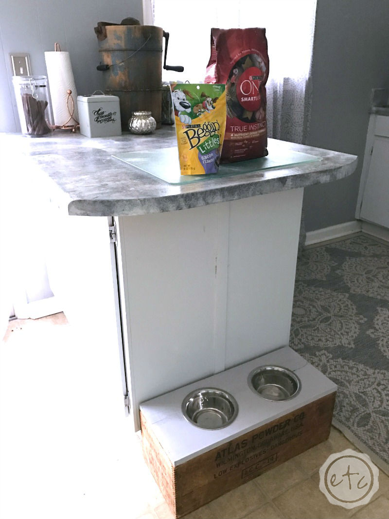 DIY Pet Bowl Stand (with Storage!) using an Antique Box