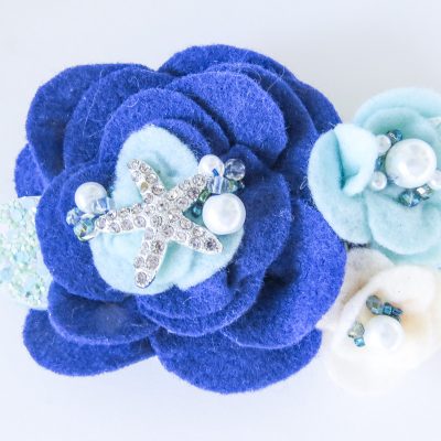 Large Navy with Aqua Flowers Felt Floral Swag